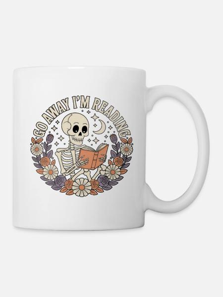 Away I'm Reading Skeleton with Florals - Mug - white