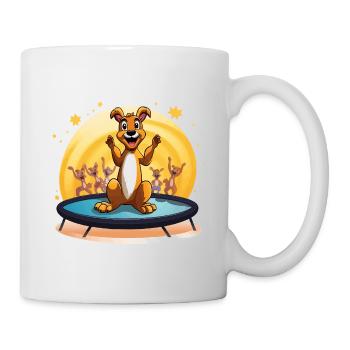 Fröhlicher Hund auf Trampolin - Tasse - Weiß - Rechts
