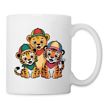 Löwe Tiger Leopard Freunde – Lustiges Tiermotiv - Tasse - Weiß - Rechts
