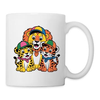 Fröhliche Tierfreunde Trio Löwe Tiger Leopard - Tasse - Weiß - Rechts