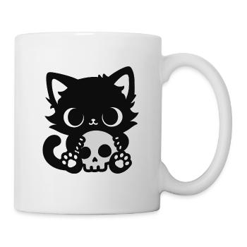 Chat mignon effrayant avec un crâne | Motif d’Halloween - Mug blanc - blanc - Droite