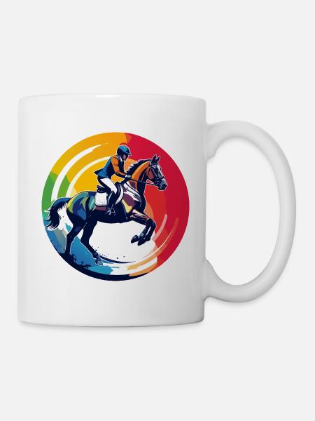 Regenbogen Springpferd Pferd Springreiten Motiv - Tasse - Weiß