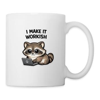 Workish Waschbär am Laptop - Tasse - Weiß - Rechts