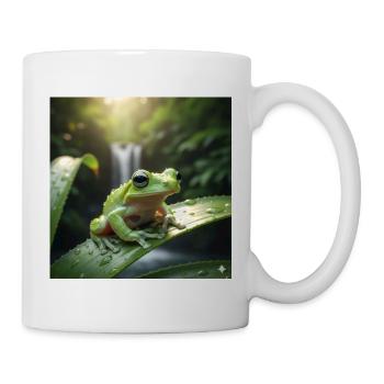 Green Frog on Leaf – Forest World - Mug - white - Right