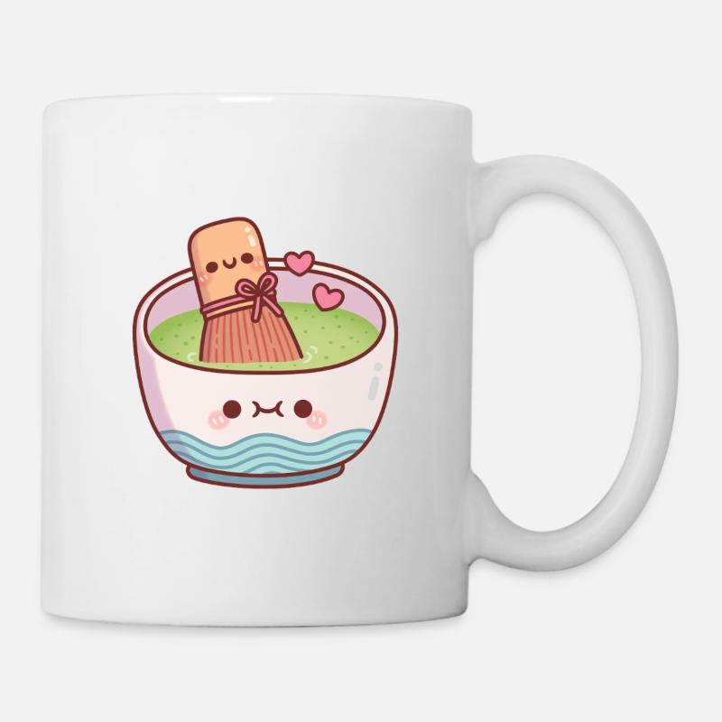 Mignon bol de thé matcha et fouet pour la Saint-Valentin - Mug blanc - blanc