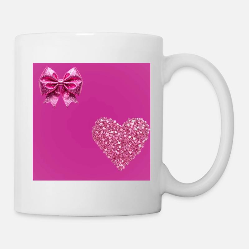 Glitter Heart & Bow Pink Romance - Mug - white