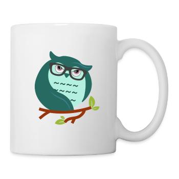 Cartoon-Eule mit schicke Brille - Tasse - Weiß - Rechts