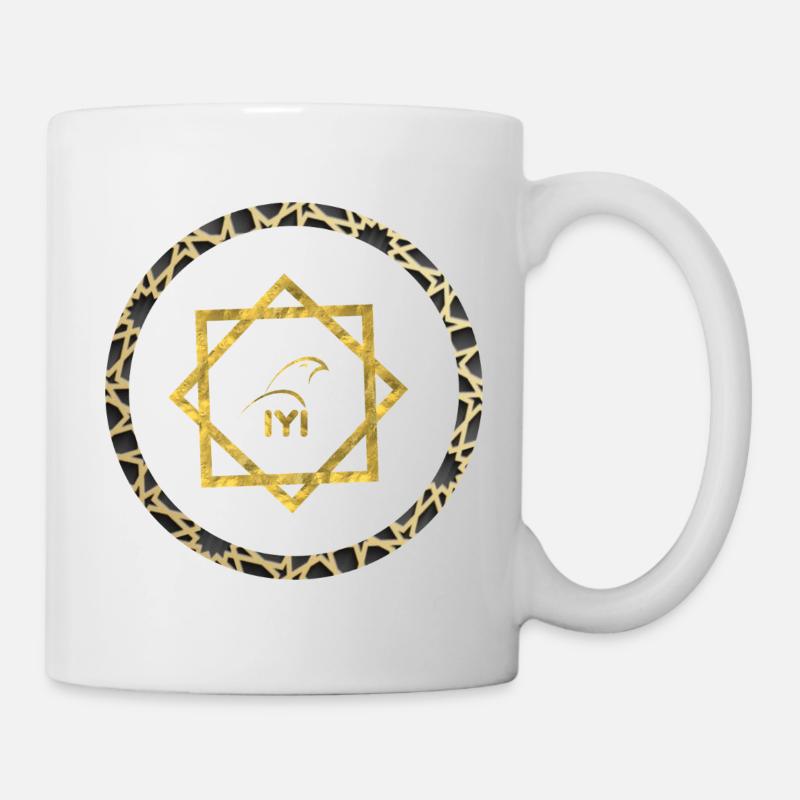 Logo géométrique doré avec cadre de motif - Mug blanc - blanc