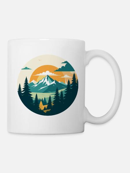 Montagnes Forêt de montagne Motif du cercle de randonnée de haute montagne - Mug blanc - blanc