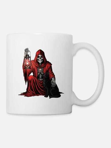 Capuche Rouge Faucheuse Lanterne Chat Lanterne - Mug blanc - blanc
