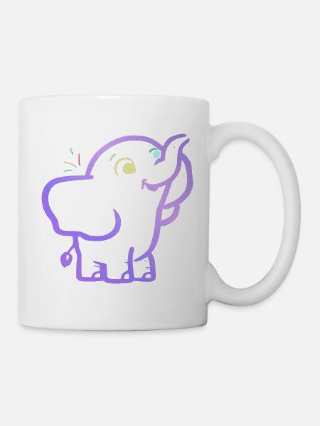Éléphant outline violet joyeux - Mug blanc - blanc
