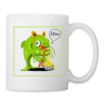 Poisson-chat déguisé en chat en train de sucer des nouilles - Mug blanc - blanc - Droite