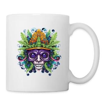 Crâne psychédélique avec couronne de feuilles - Mug blanc - blanc - Droite