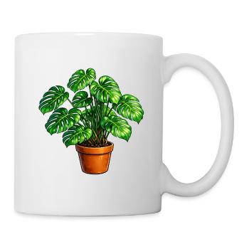 Art de feuilles de monstera dans un pot en terre cuite - Mug blanc - blanc - Droite
