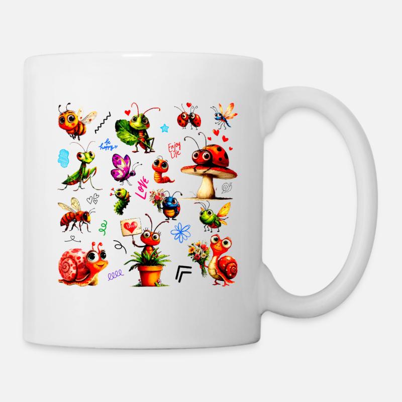 Cute Lovely Bugs - Happy Insects Illustration - Tasse - Weiß