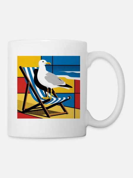 Seagull on Beach Chair Pop Art - Mug - white