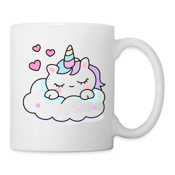 Schlafender Einhorn-Kawaii – Niedliches Valentinstagsdesign - Tasse - Weiß - Rechts