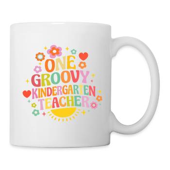Groovy kindergarten teacher with heart and flowers - Mug - white - Right