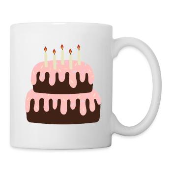 Pastellrosa Kuchen-Geburtstagsillustration - Tasse - Weiß - Rechts