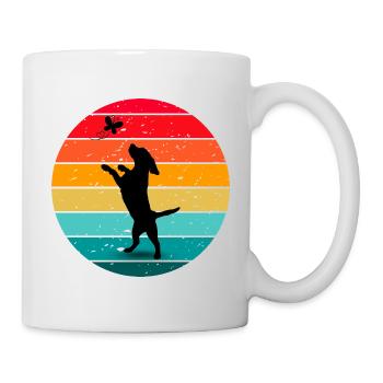 Coucher de soleil rétro de la forêt de papillons de chien - Mug blanc - blanc - Droite
