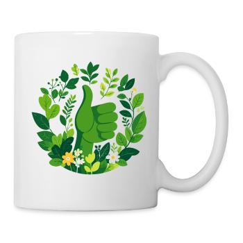 Grüner Daumen im Blattkranz Pflanzenliebe Gärtner - Tasse - Weiß - Rechts