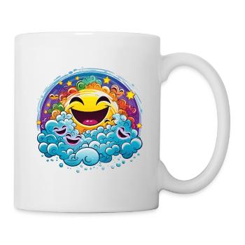 Lachende Sonne in bunten Wolken - Tasse - Weiß - Rechts