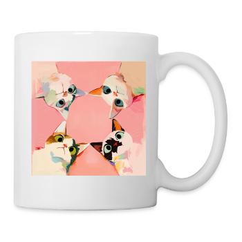 Vier Katzen im Kreis | Pastell Kawaii Motiv - Tasse - Weiß - Rechts