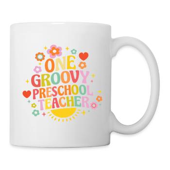 Groovy preschool teacher with heart and flowers - Mug - white - Right