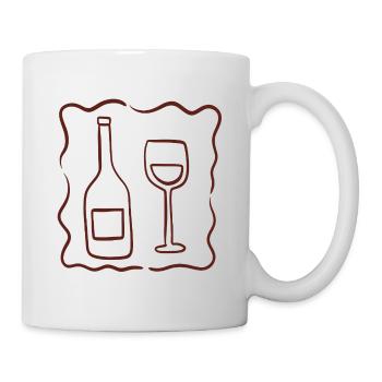 Weinflaschen- und Glas-Skizze - Tasse - Weiß - Rechts