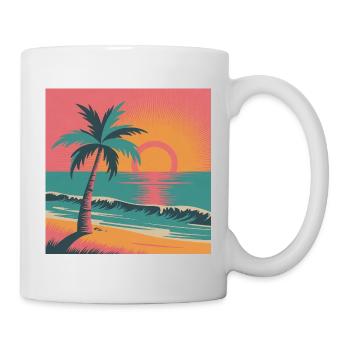 Retro Sunset Palm Over Ocean - Mug - white - Right
