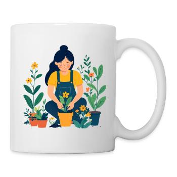 Gardener in the flower garden hobby gardener motif - Mug - white - Right