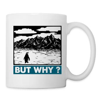 Le Pingouin dans les Montagnes demande Mais pourquoi - Mug blanc - blanc - Droite