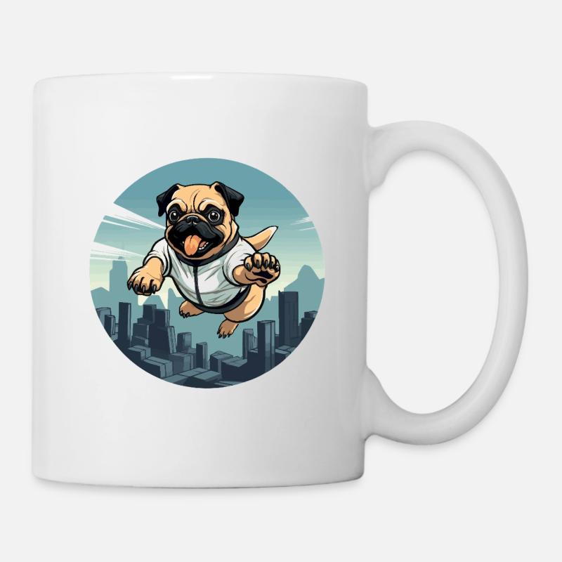 Pug im Sprung über Skyline - Tasse - Weiß