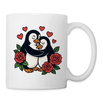 Pinguin Umarmung mit Rosenliebe - Tasse - Weiß - Rechts