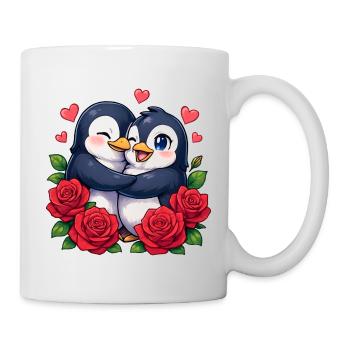 Cuddly penguins with rose heart - Mug - white - Right