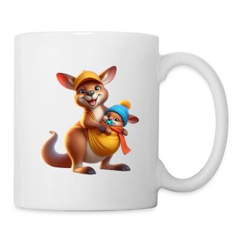 Fröhliches Känguru mit Baby - Tasse - Weiß - Rechts