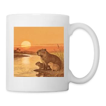 Capybara family by the river at sunset - Mug - white - Right