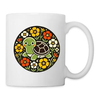 Tiny Turtle Amid Floral Circle - Mug - white - Right