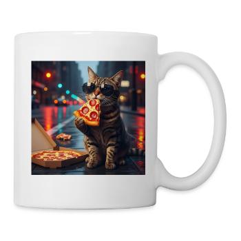 PizzaCat in neon rain - Mug - white - Right