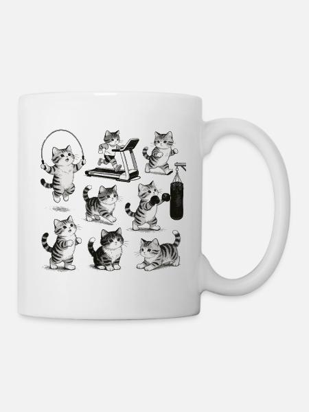 Retro Fitness Katze – Vintage Gym Kreuzheben - Tasse - Weiß