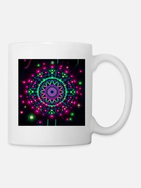 Neon Mandala Cyber Galaxy Pattern - Mug - white