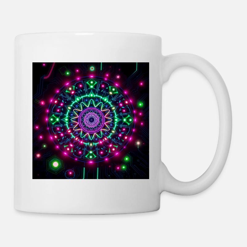 Neon Mandala Cyber Galaxy Pattern - Mug - white