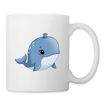 Baleine de dessins animés bleus avec le sourire - Mug blanc - blanc - Droite