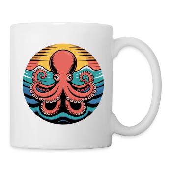 Motif rétro de calamar coucher de soleil - Mug blanc - blanc - Droite