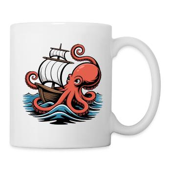 Octopus Entwines Sailing Ship Squid Ship - Mug - white - Right