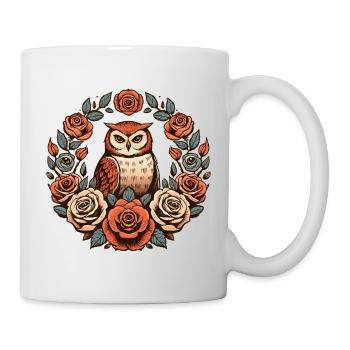 Owl in Roses Floral Circle - Mug - white - Right