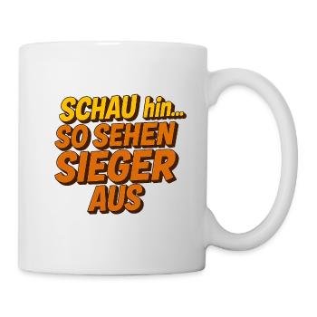 Schau hin...So sehen Sieger aus. Sport Wettbewerb - Tasse - Weiß - Rechts