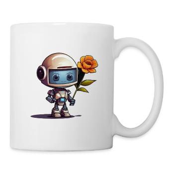 Petit robot avec une rose - Mug blanc - blanc - Droite