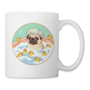 Mopps beim Badespaß - Tasse - Weiß - Rechts