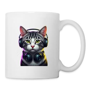 KatzenDJ Neon Kopfhörer Music lover cat - Tasse - Weiß - Rechts